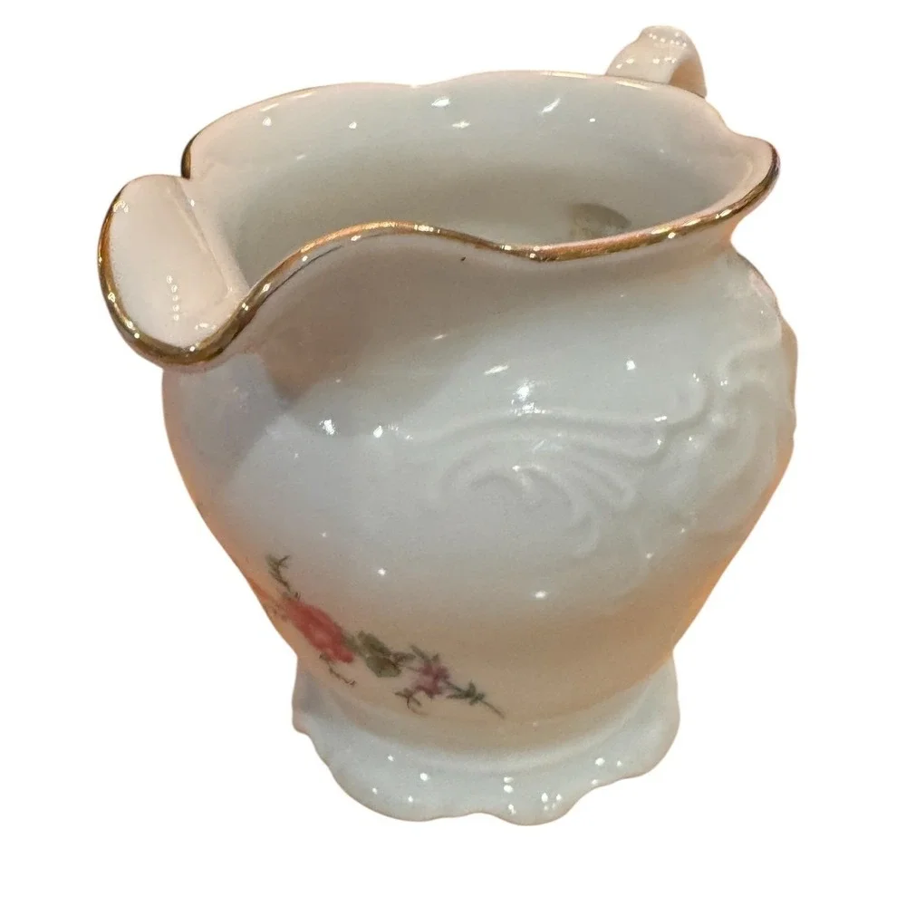Wavel Poland Vintage Floral Porcelain Creamer Pitcher Pink Roses Gold Trim